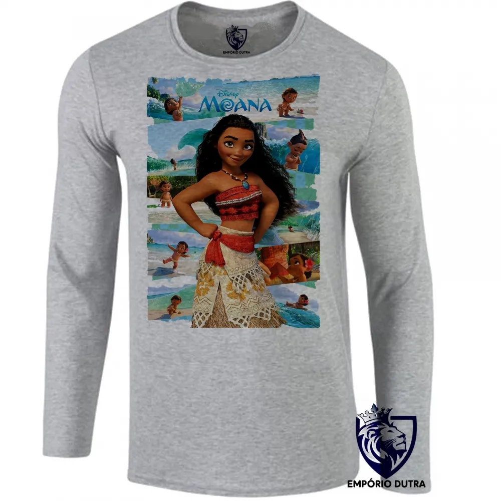 Camiseta manga longa Infantil ou Adulto Moana fases princesa