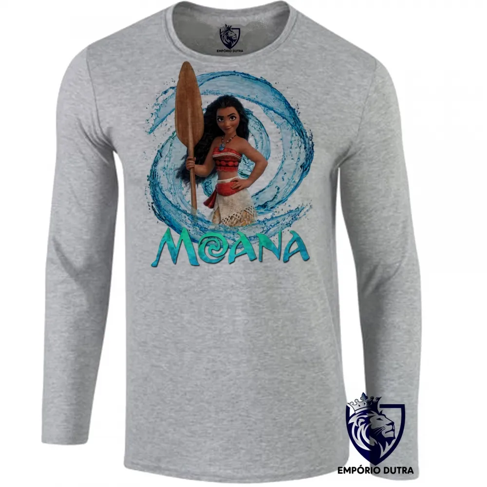 Camiseta manga longa Infantil ou Adulto Moana princesa disney mar aventuras