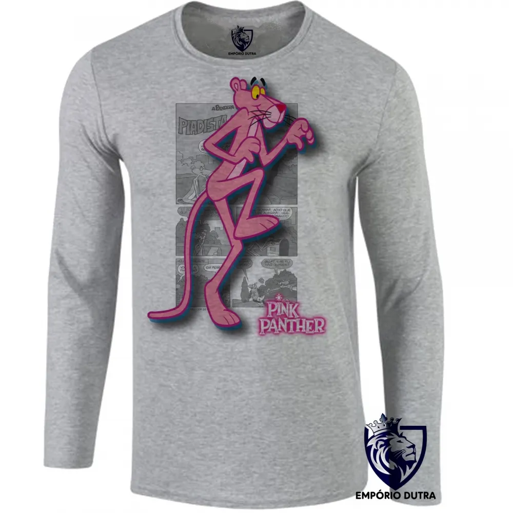 Camiseta manga longa Infantil ou Adulto Pantera cor de rosa hq Imagem