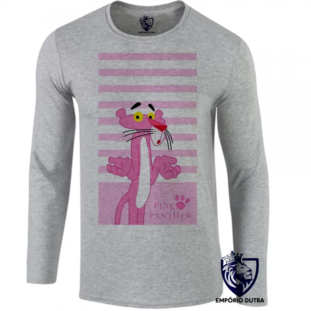 Camiseta manga longa Infantil ou Adulto Pantera cor de rosa mãos Imagem