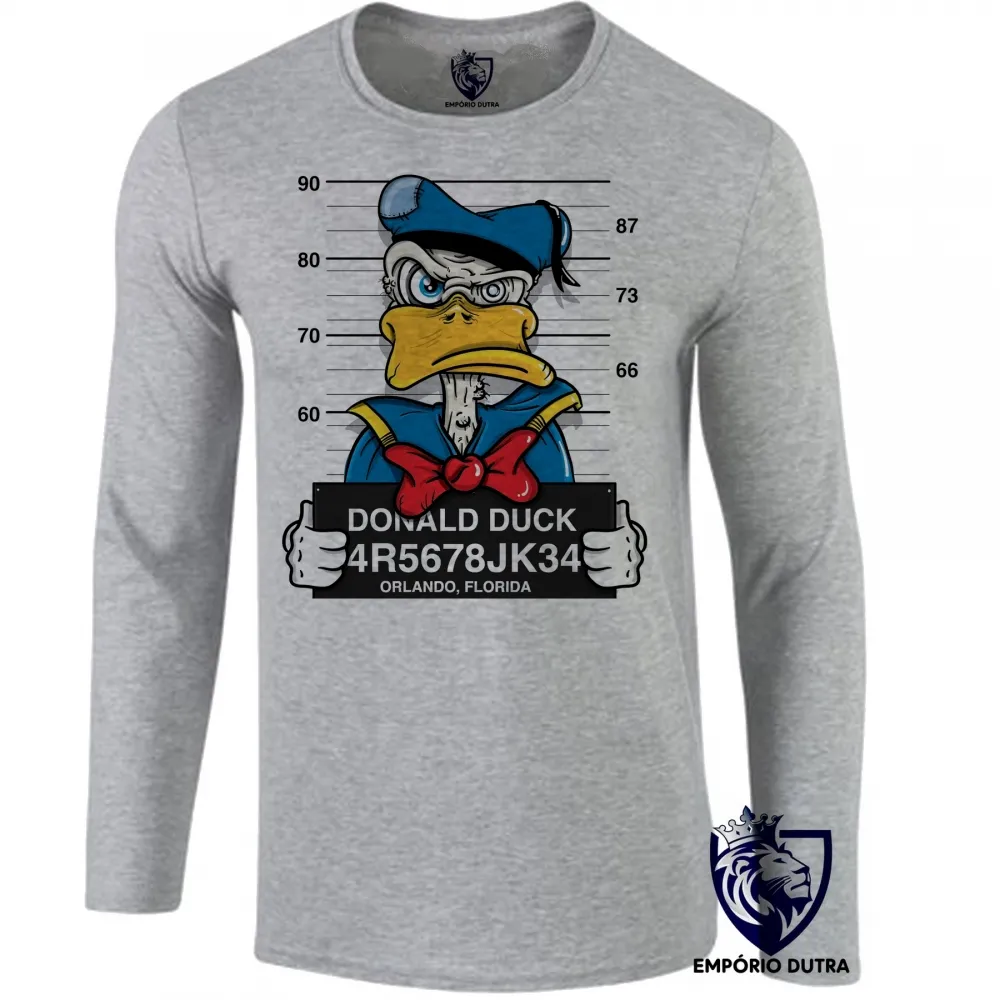 Camiseta manga longa Infantil ou Adulto pato donald disney preso Imagem