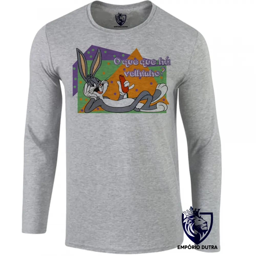 Camiseta manga longa Infantil ou Adulto Pernalonga coelho looney tunes velhinho