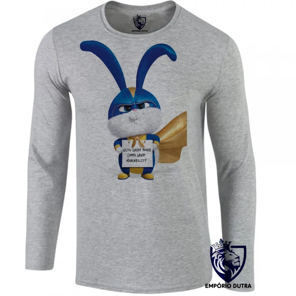 Camiseta manga longa Infantil ou Adulto Pets Bola de Neve Coelho