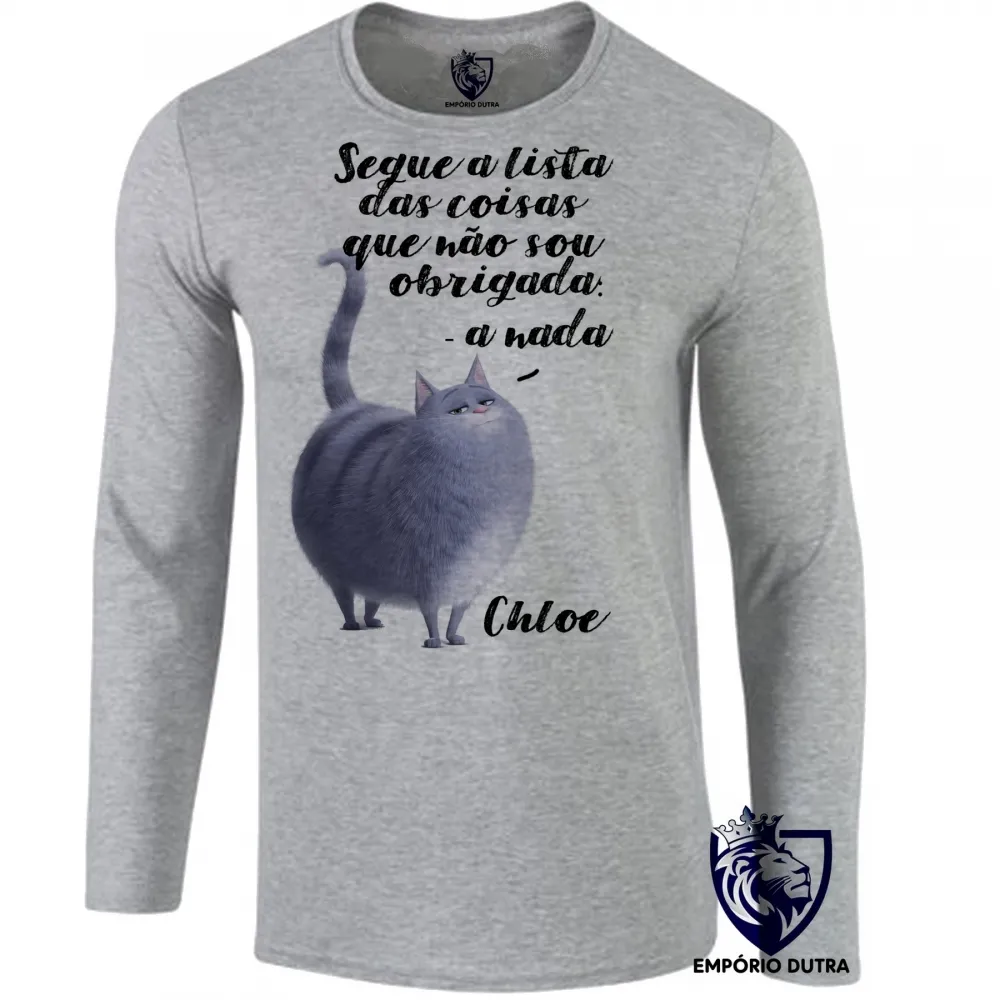 Camiseta manga longa Infantil ou Adulto Pets Chloe Gato gordo Imagem