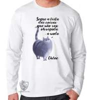 Camiseta manga longa Infantil ou Adulto Pets Chloe Gato gordo - Foto 3