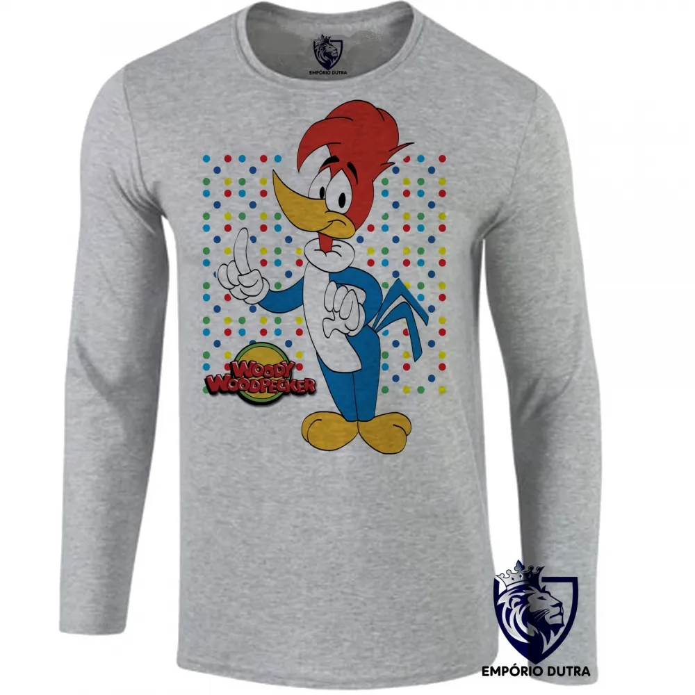 Camiseta manga longa Infantil ou Adulto Pica Pau bolinhas