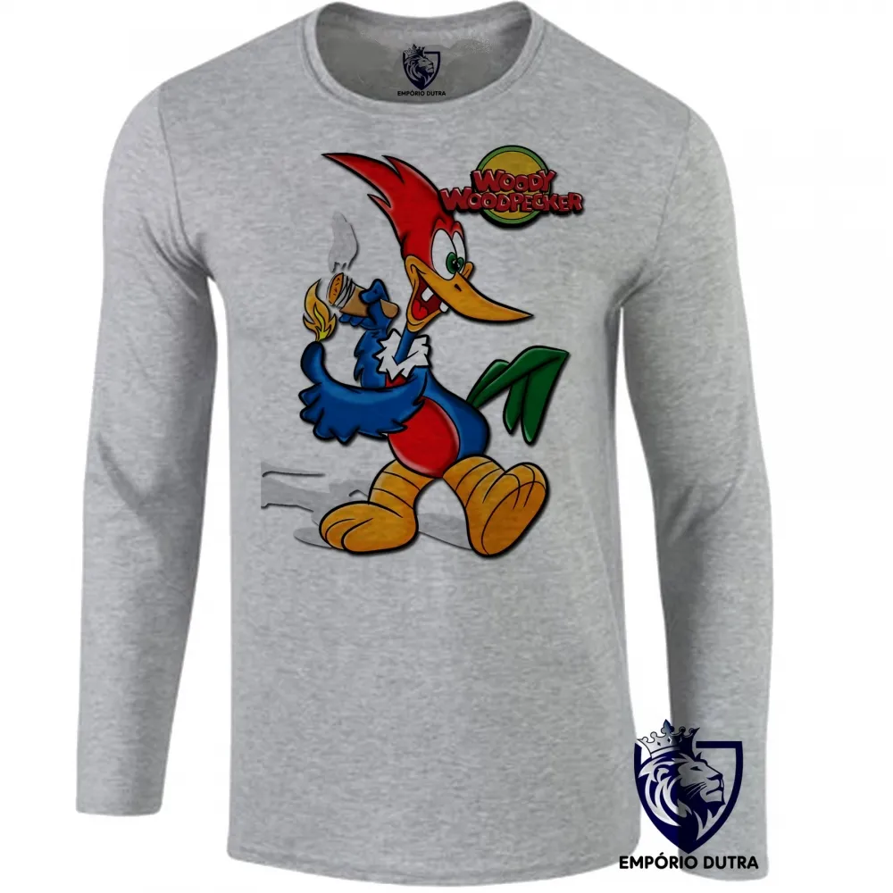 Camiseta manga longa Infantil ou Adulto Pica Pau Louco anos 60