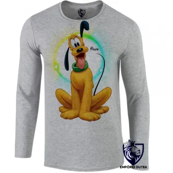 Camiseta manga longa Infantil ou Adulto Pluto cachorro pateta mickey