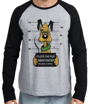 Camiseta manga longa Infantil ou Adulto Pluto disney preso prisão cachorro - Foto 2