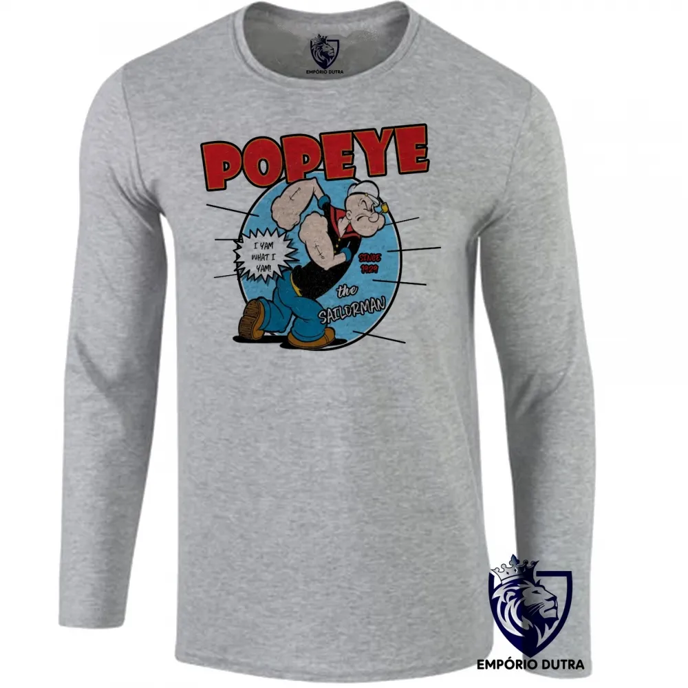 Camiseta manga longa Infantil ou Adulto Popeye marinheiro desenho antigo bom Imagem