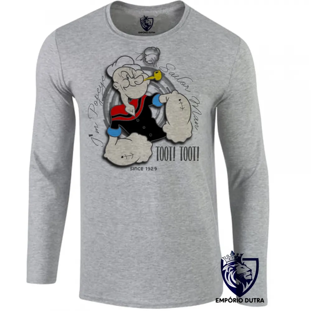 Camiseta manga longa Infantil ou Adulto Popeye sailor marinheiro mar brutus Imagem