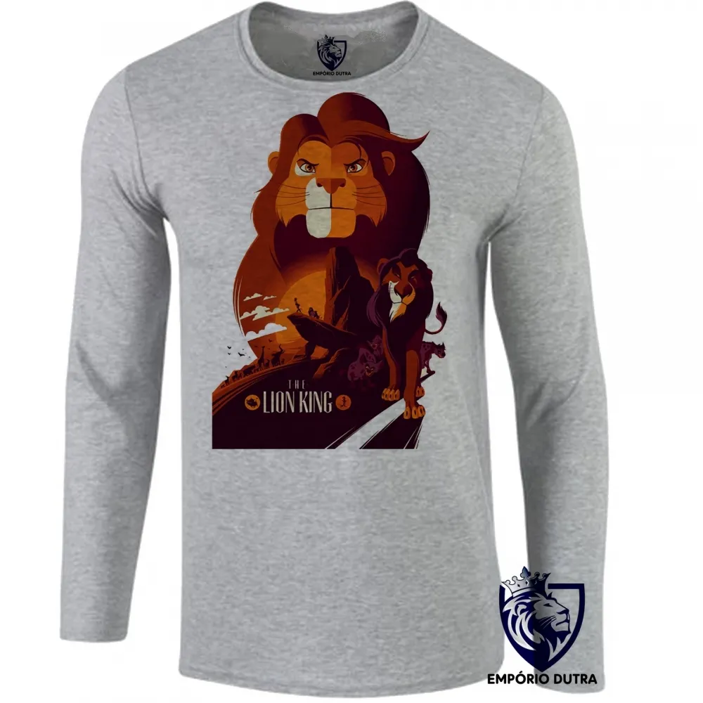 Camiseta manga longa Infantil ou Adulto rei leão escar simba disney desenho Imagem