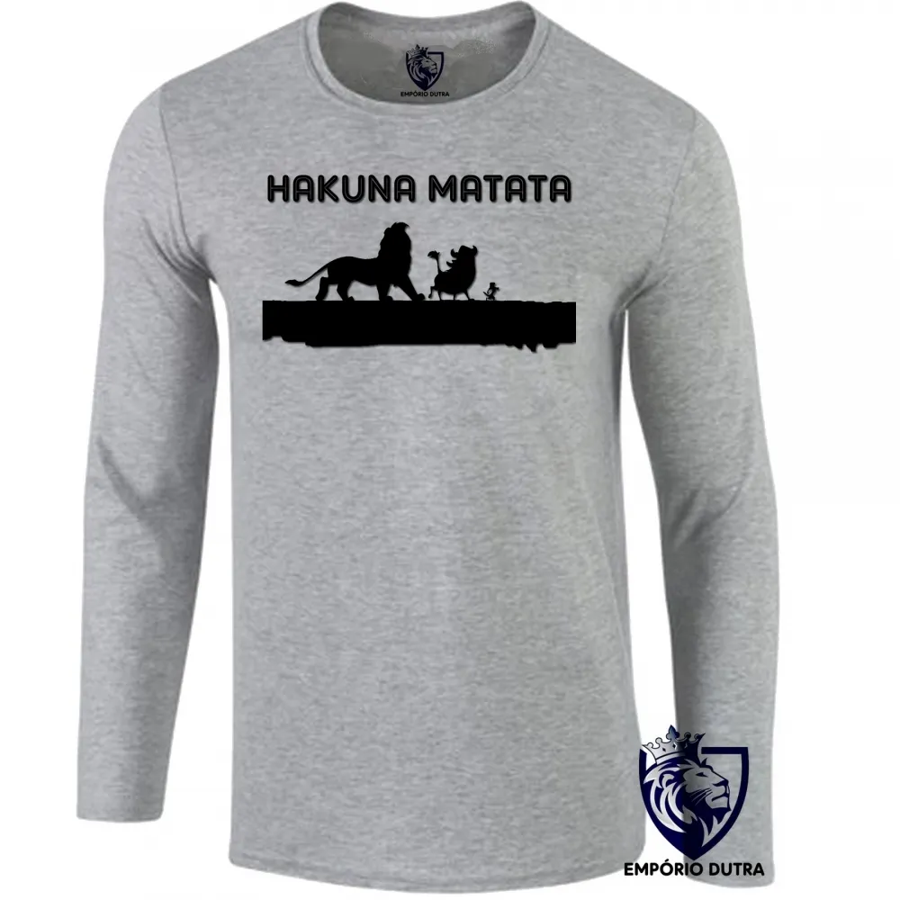 Camiseta manga longa Infantil ou Adulto rei leão Hakuna Matata timão pumba lion king Imagem