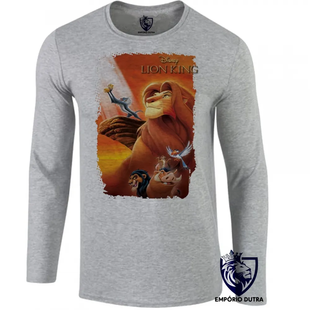Camiseta manga longa Infantil ou Adulto Rei Leão Lion King Mufasa Simba Africa Disney Imagem