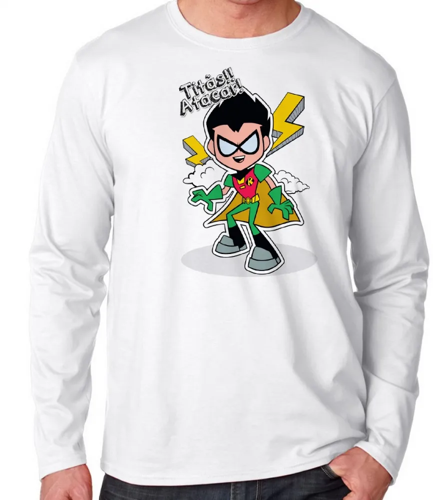 Camiseta manga longa Infantil ou Adulto Robin jovens Titãs em ação titan go