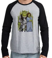 Camiseta manga longa Infantil ou Adulto Shrek fiona burro desenho - Foto 2