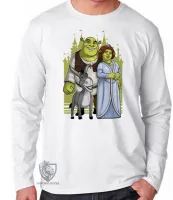 Camiseta manga longa Infantil ou Adulto Shrek fiona burro desenho - Foto 3