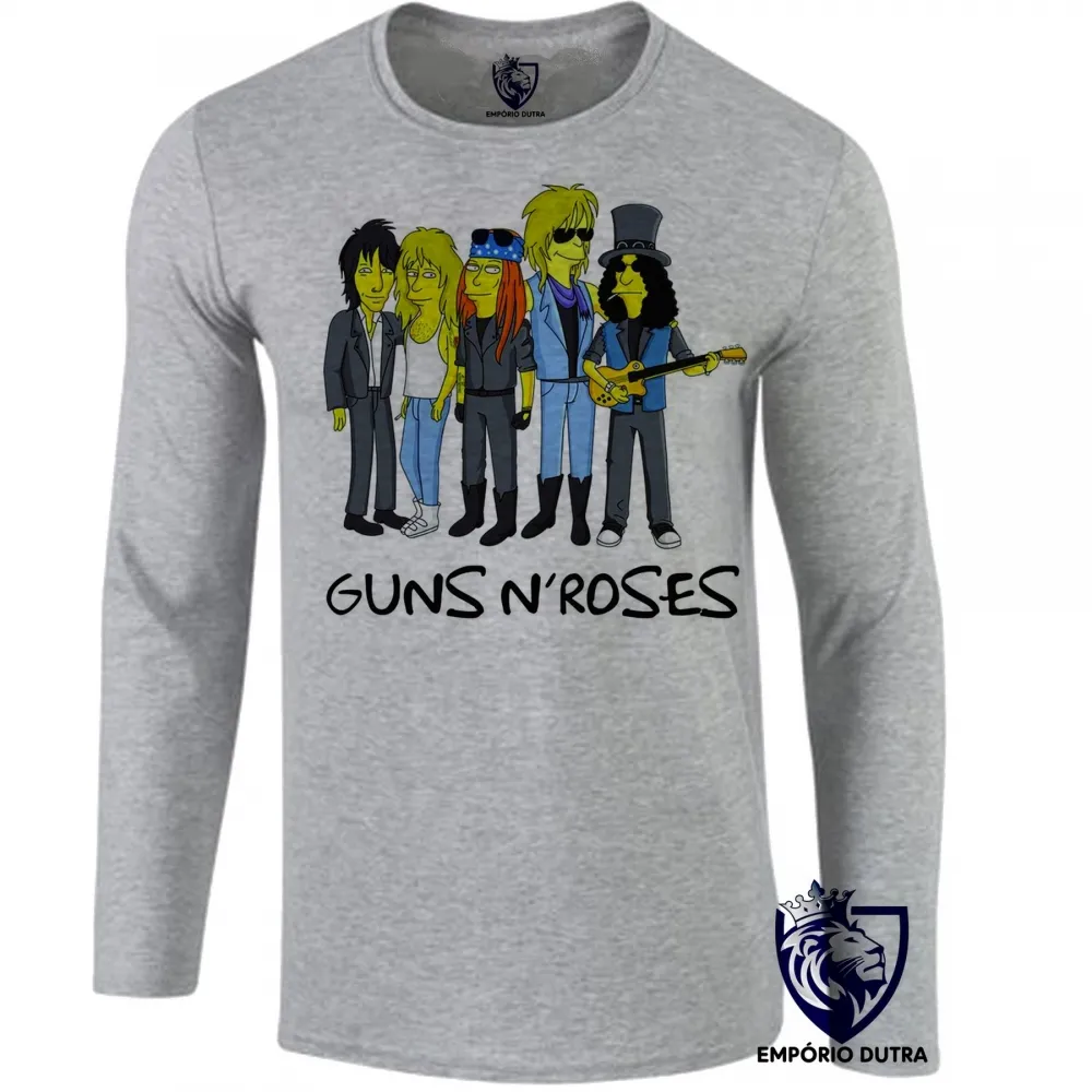 Camiseta manga longa Infantil ou Adulto simpsons guns in roses banda rock musica Imagem