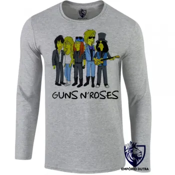Camiseta manga longa Infantil ou Adulto simpsons guns in roses banda rock musica