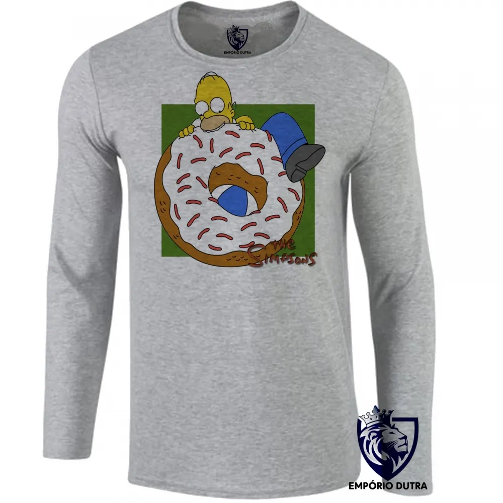Camiseta manga longa Infantil ou Adulto Simpsons Homer rosquinha morder