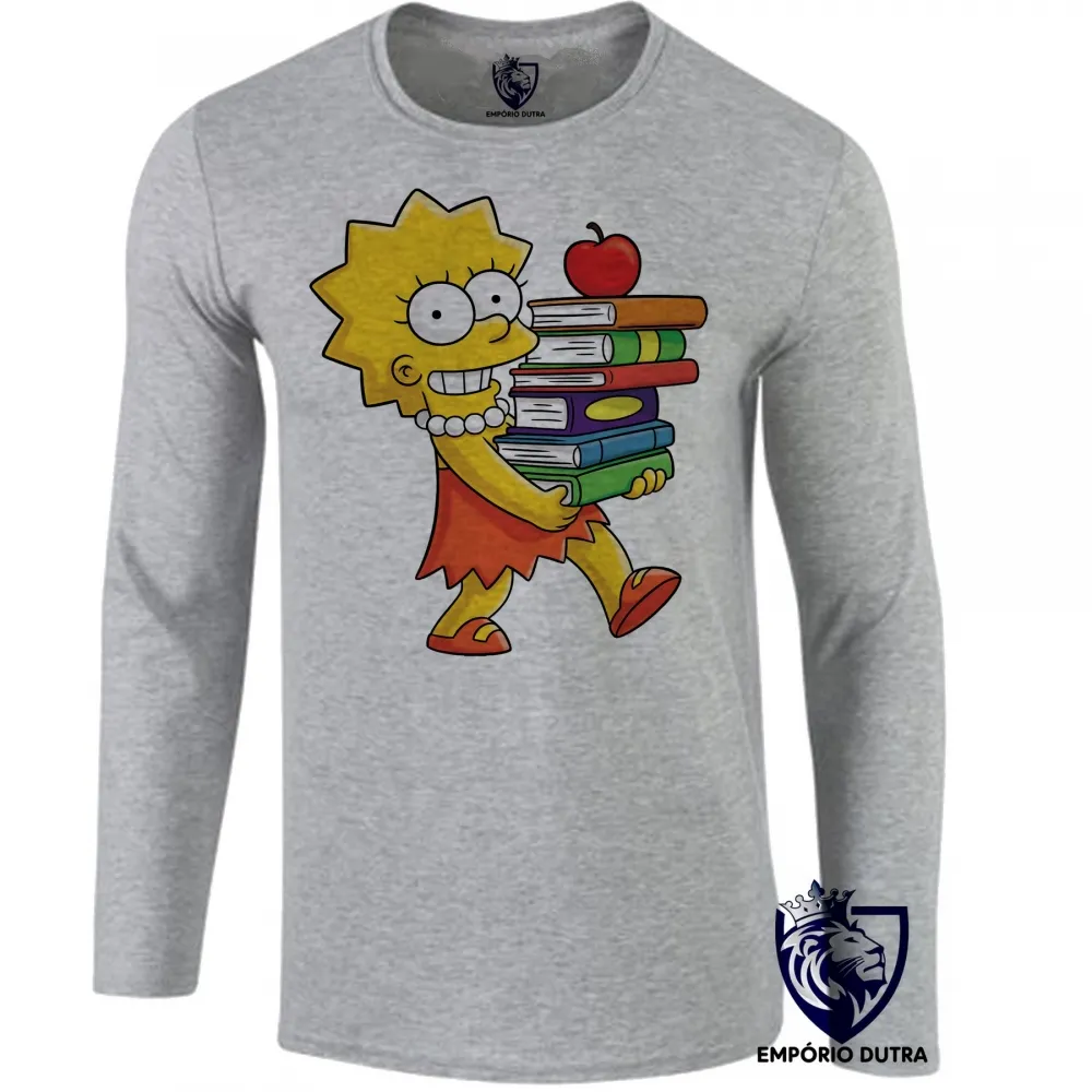 Camiseta manga longa Infantil ou Adulto Simpsons Lisa Livros maggie marge Imagem