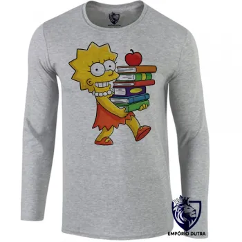 Camiseta manga longa Infantil ou Adulto Simpsons Lisa Livros maggie marge