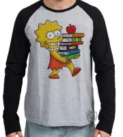 Camiseta manga longa Infantil ou Adulto Simpsons Lisa Livros maggie marge - Foto 2