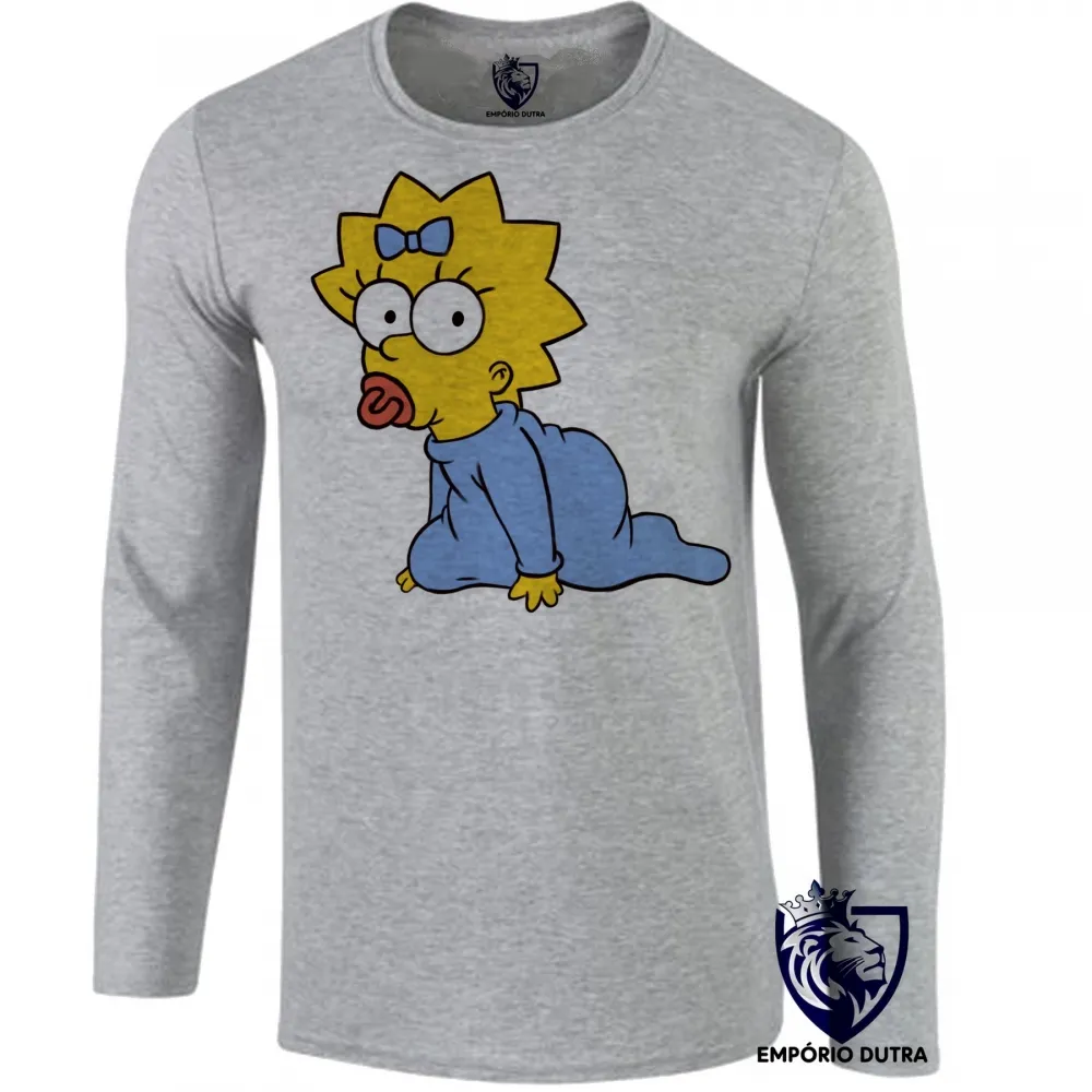 Camiseta manga longa Infantil ou Adulto Simpsons Maggie Bebê lisa margie homer