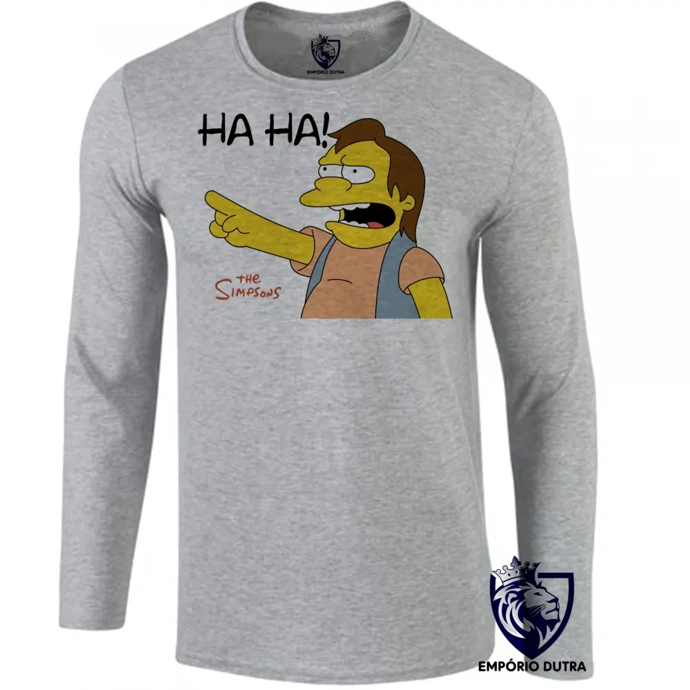 Camiseta manga longa Infantil ou Adulto Simpsons Nelson HAHA bart lisa amigos Imagem