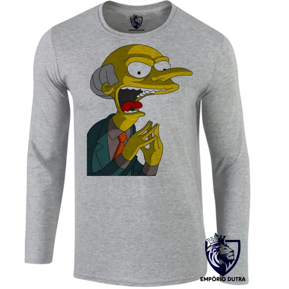 Camiseta manga longa Infantil ou Adulto simpsons sr burns chefe homer bart lisa marge