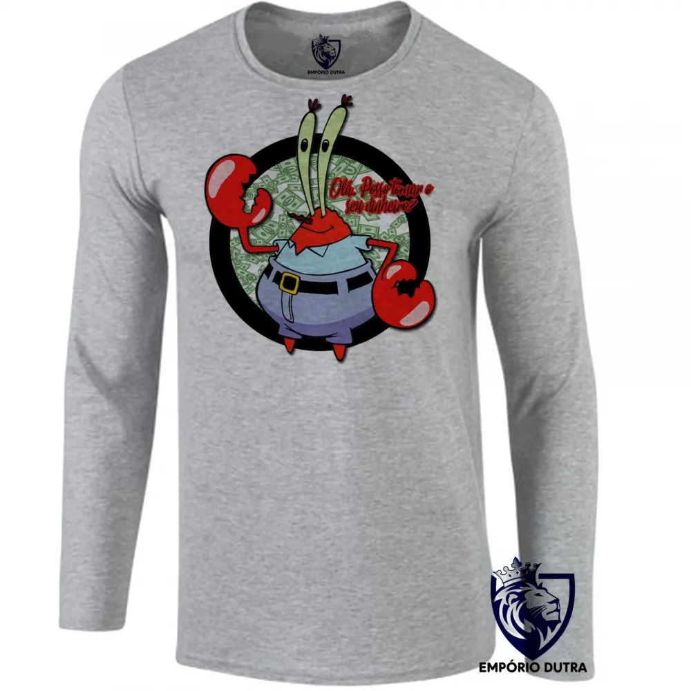 Camiseta manga longa Infantil ou Adulto Sirigueijo tomar seu dinheiro bob esponja Imagem