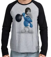 Camiseta manga longa Infantil ou Adulto smurf robusto smurfs musculação forte - Foto 2