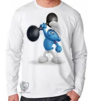 Camiseta manga longa Infantil ou Adulto smurf robusto smurfs musculação forte - Foto 3
