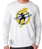 Camiseta manga longa Infantil ou Adulto super shock choque static desenho - Foto 3