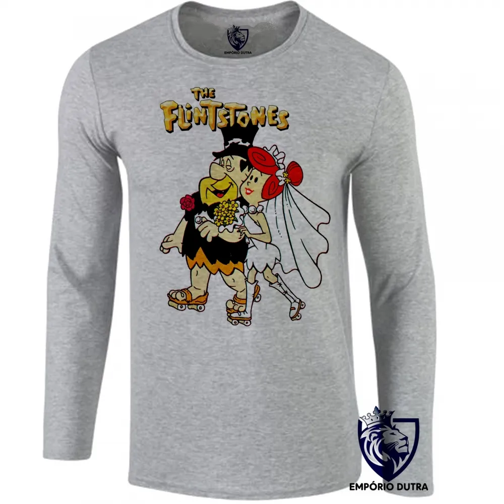 Camiseta manga longa Infantil ou Adulto The flinstones casamento fred vilma