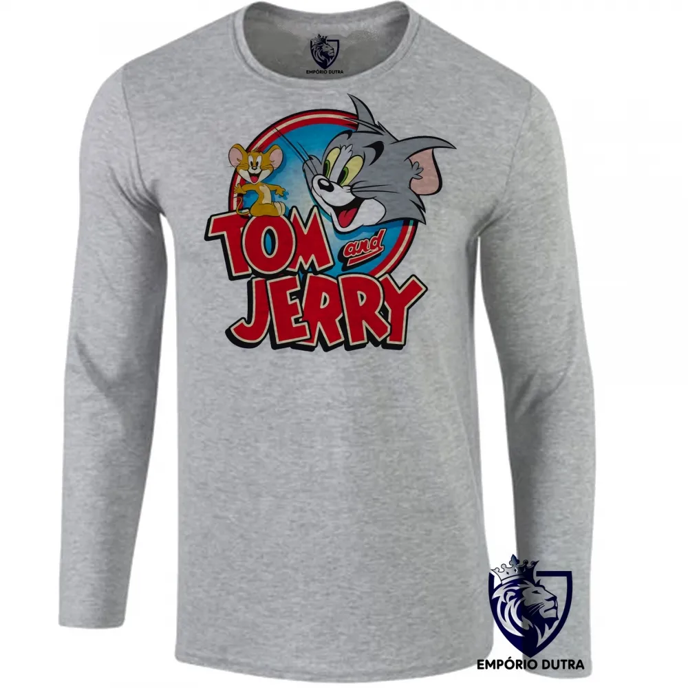 Camiseta manga longa Infantil ou Adulto Tom e Jerry gato cat rato desenho