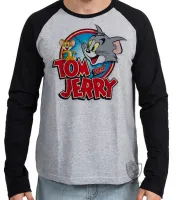 Camiseta manga longa Infantil ou Adulto Tom e Jerry gato cat rato desenho - Foto 2