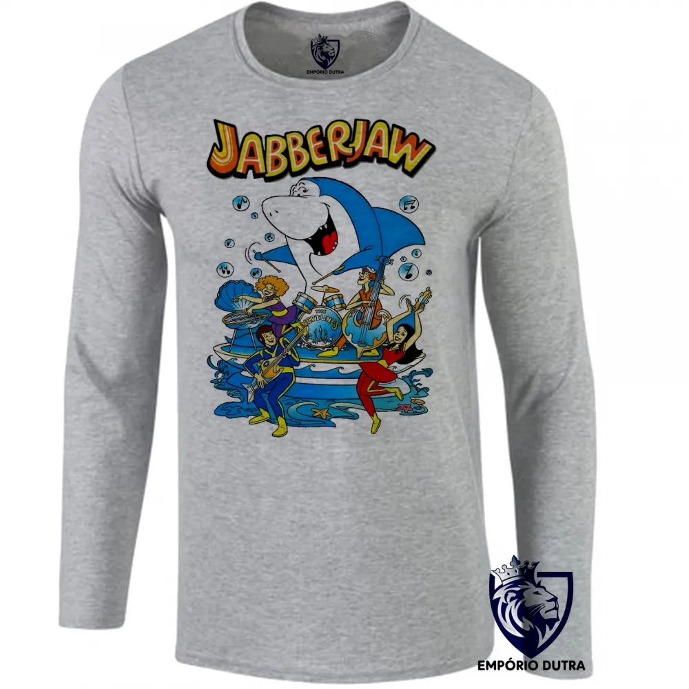 Camiseta manga longa Infantil ou Adulto tutubarão tubarão jabberjaw hanna barbera desenho