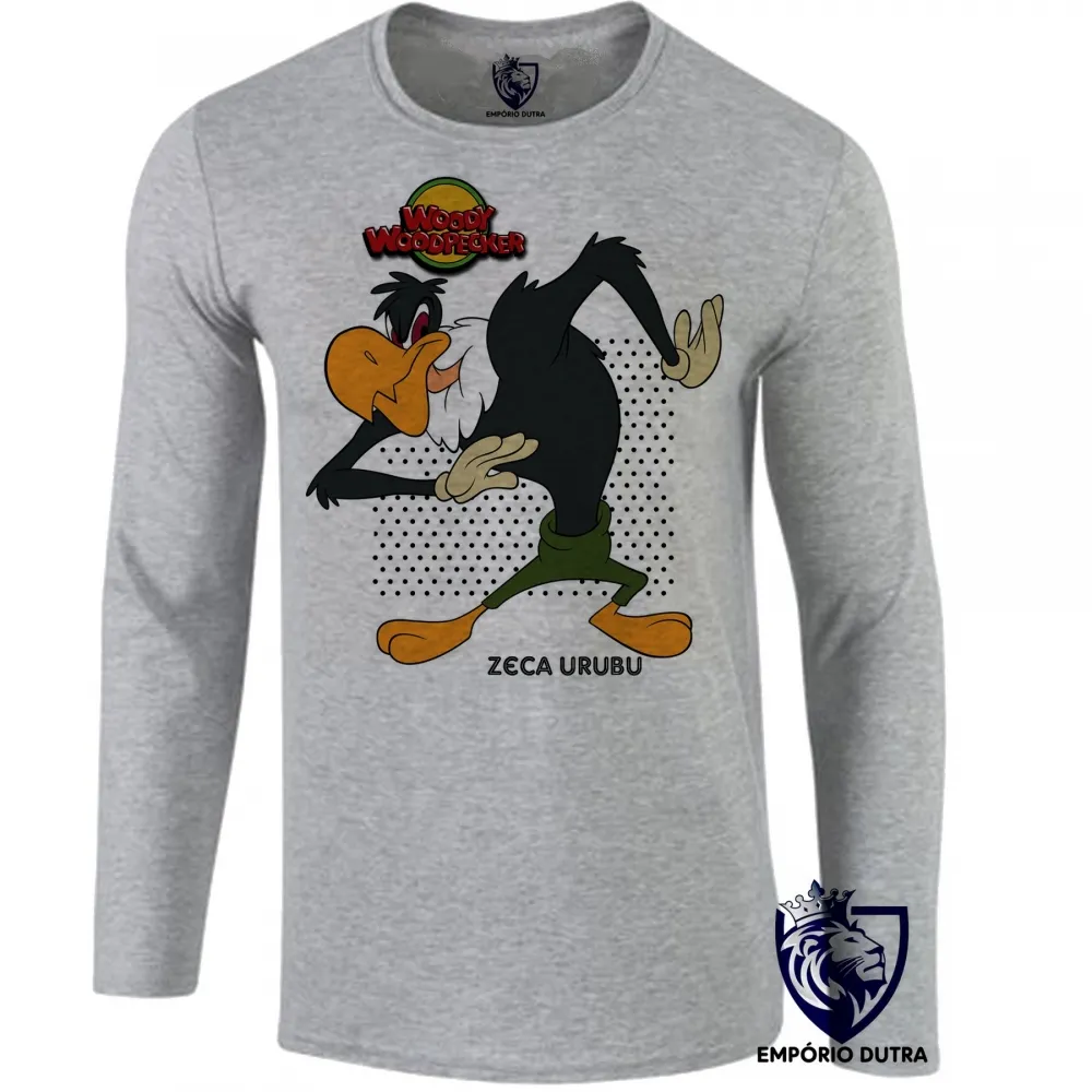 Camiseta manga longa Infantil ou Adulto Pica pau Zeca Urubu
