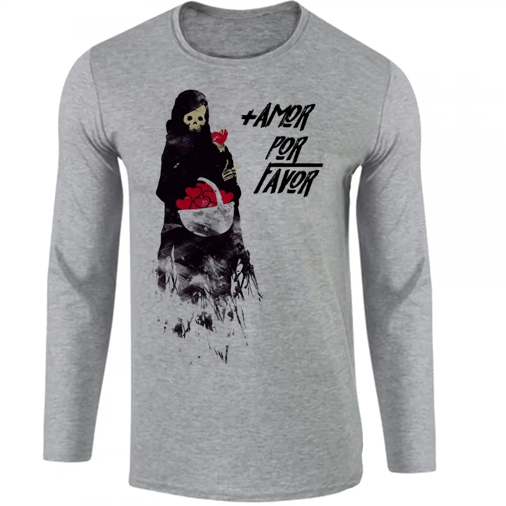Camiseta manga longa Infantil ou Adulto mais amor por favor caveira morte