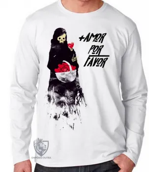 Camiseta manga longa Infantil ou Adulto mais amor por favor caveira morte - Foto 2