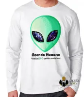 Camiseta manga longa Infantil ou Adulto Acorda Humano Et Alien Ovni - Foto 2
