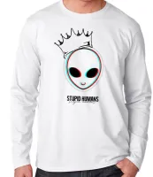 Camiseta manga longa Infantil ou Adulto Alien et stupid humans extraterrestre - Foto 2