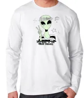 Camiseta manga longa Infantil ou Adulto Alien say hello to the dumb humans - Foto 2