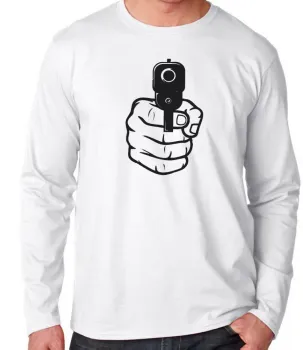 Camiseta manga longa Infantil ou Adulto Arma em punho pistola revólver - Foto 2
