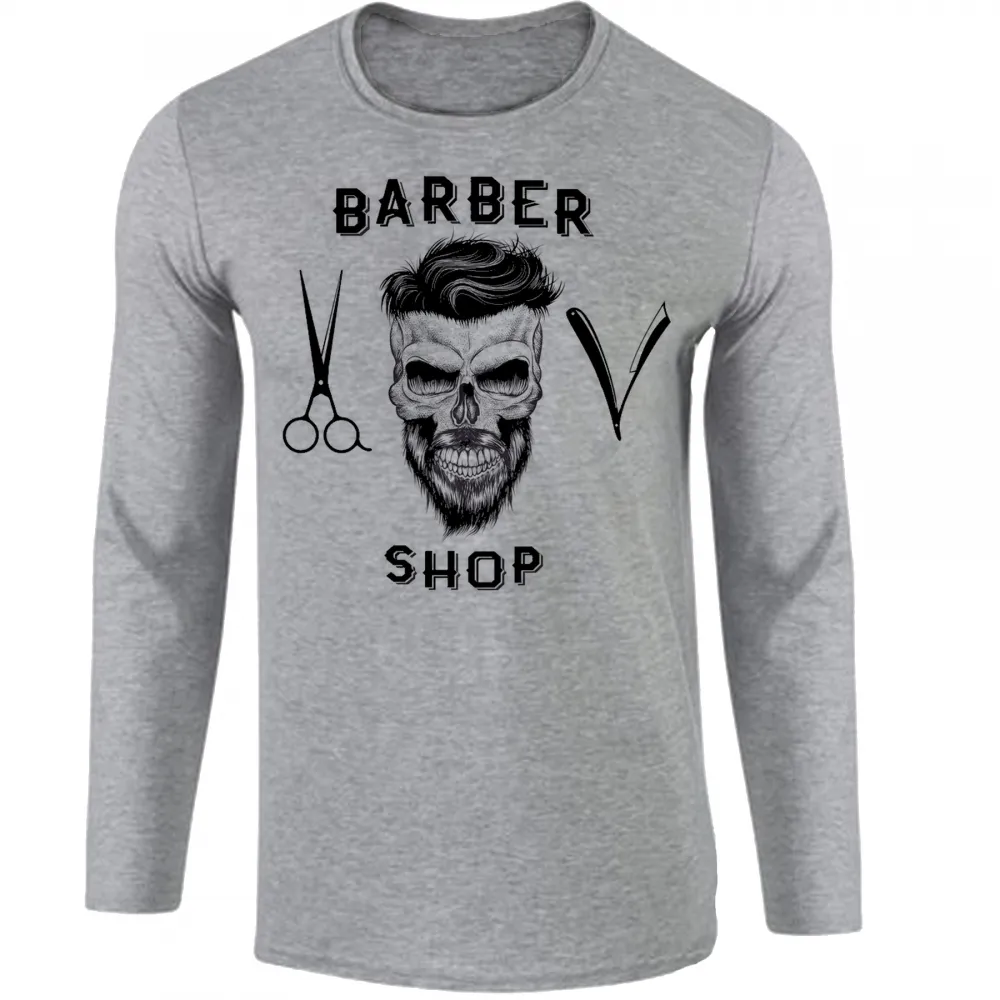 Camiseta manga longa Infantil ou Adulto Barber Shop barbearia cabelereiro barba