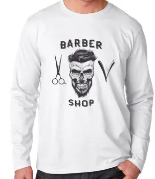 Camiseta manga longa Infantil ou Adulto Barber Shop barbearia cabelereiro barba - Foto 2