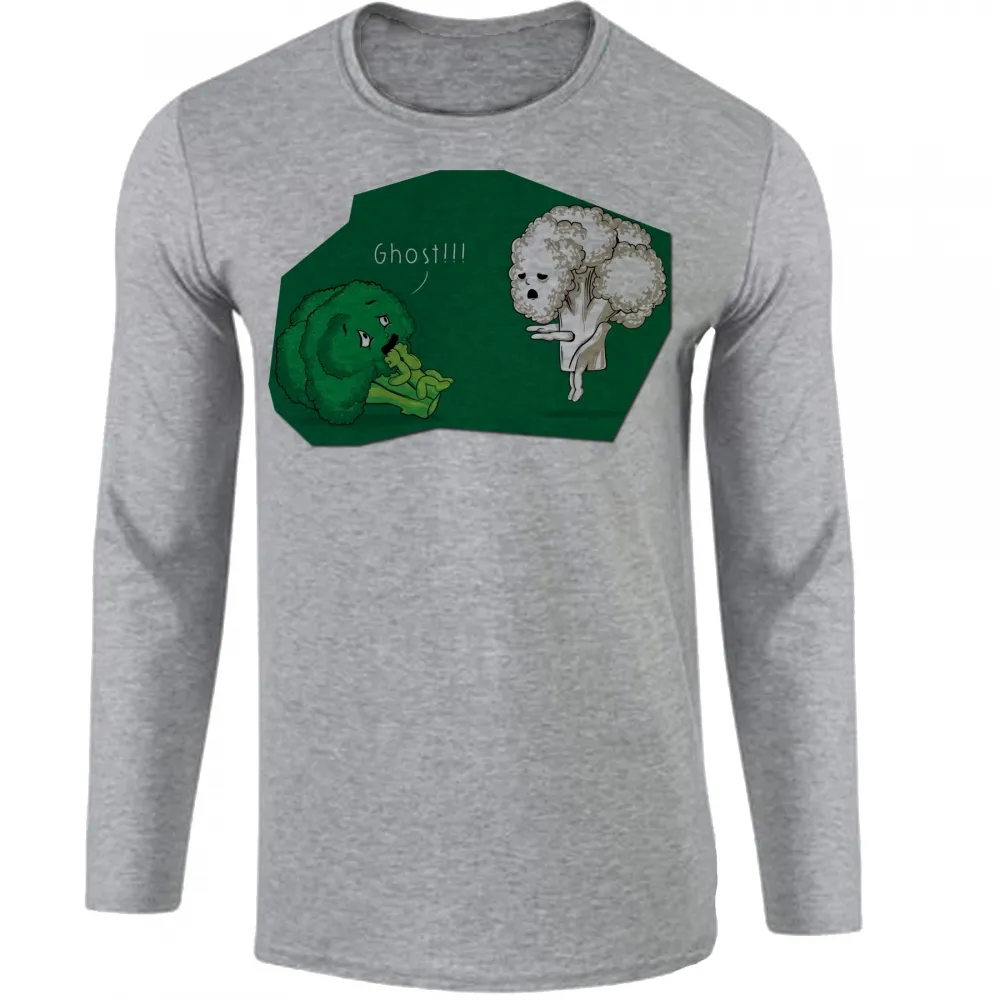 Camiseta manga longa Infantil ou Adulto Brócolis couve flor ghost fantasma Imagem