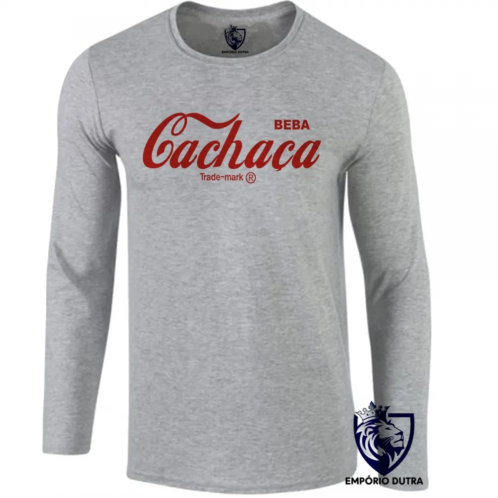 Camiseta manga longa Infantil ou Adulto coca Cachaça beba pitu cola engraçado Imagem