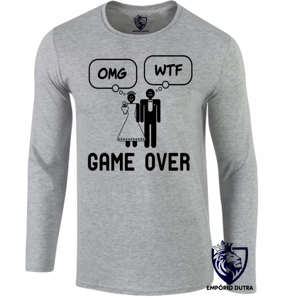 Camiseta manga longa Infantil ou Adulto Casamento game over engraçado Imagem